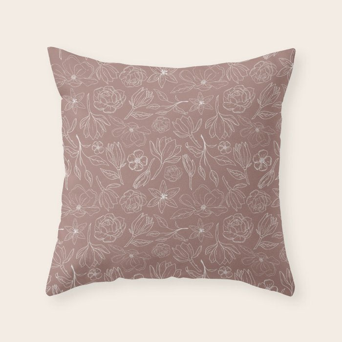 Mauve Magnolia Pattern Throw Pillow Gallery Image 6