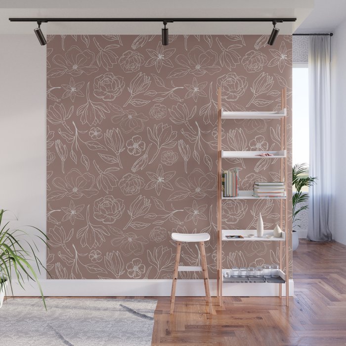 Mauve Magnolia Pattern Wall Mural Gallery Image 1