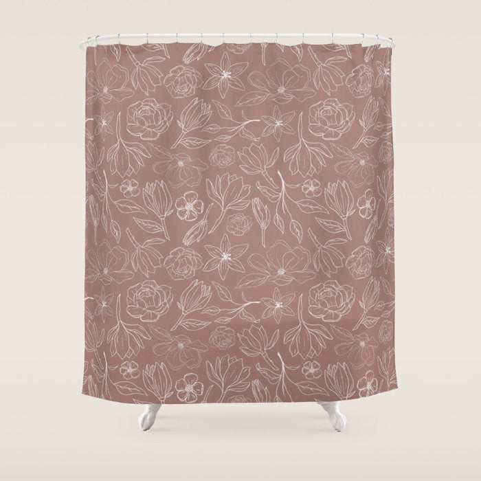 Mauve Magnolia Pattern Shower Curtain Gallery Image 1