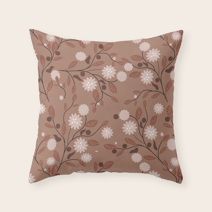 Romanic Floral in Mocha Mousse Throw Pillow Gallery Image 1