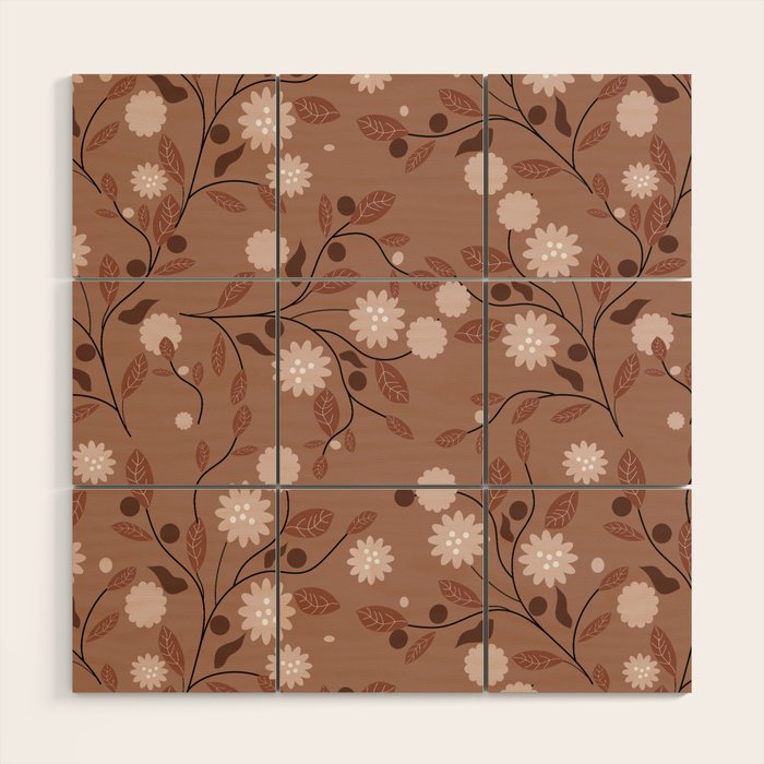 Romanic Floral in Mocha Mousse Wood Wall Art Gallery Image 1
