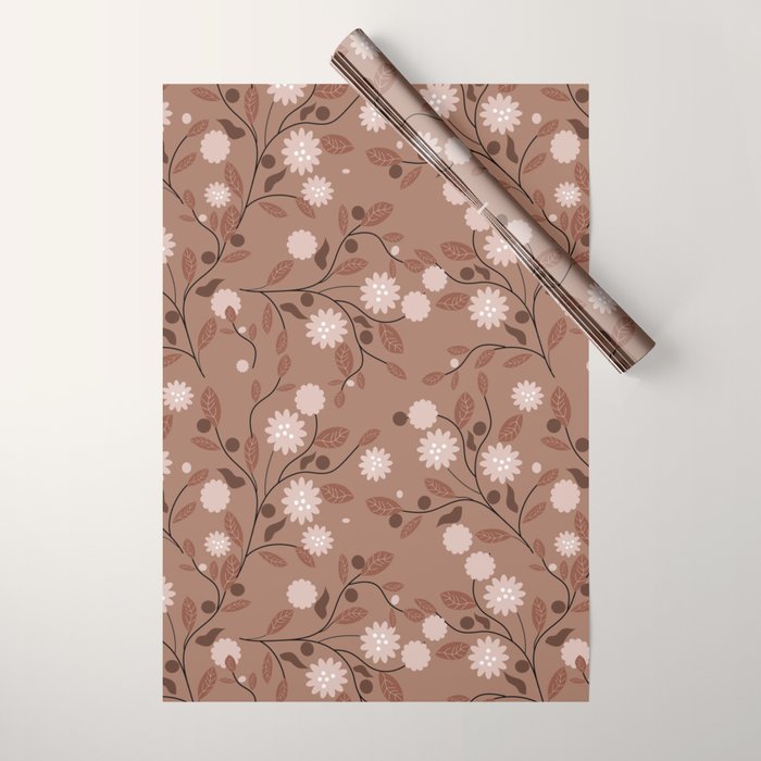 Romanic Floral in Mocha Mousse Wrapping Paper Gallery Image 1