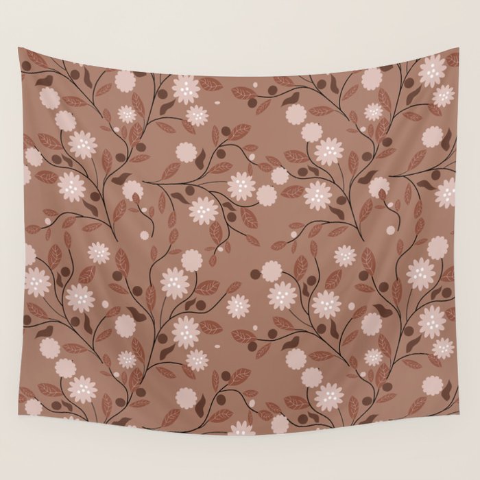 Romanic Floral in Mocha Mousse Wall Tapestry Gallery Image 4