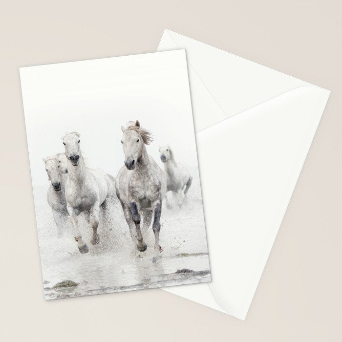 Camargue White Horses Running in Water - Nature Photography Stationery Card Gallery Image 2