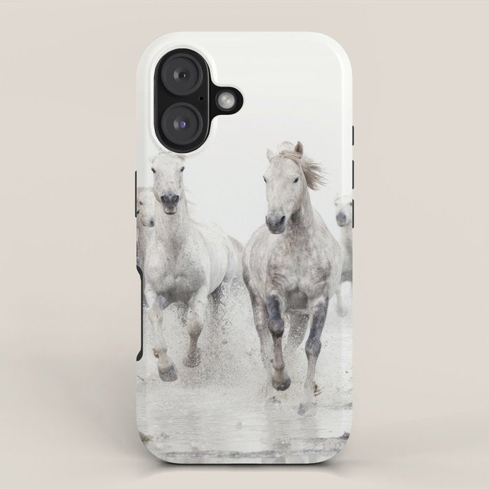 Camargue White Horses Running in Water - Nature Photography iPhone Case Gallery Image 1