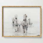 Camargue White Horses Running in Water - Nature Photography Serving Tray Gallery Image 1