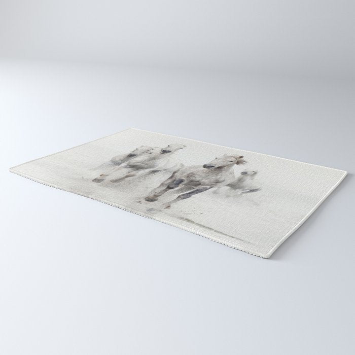 Camargue White Horses Running in Water - Nature Photography Rug Gallery Image 3