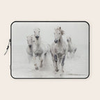 Camargue White Horses Running in Water - Nature Photography Laptop Sleeve Gallery Image 1