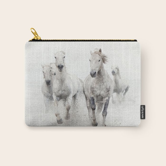 Camargue White Horses Running in Water - Nature Photography Carry All Pouch Gallery Image 1
