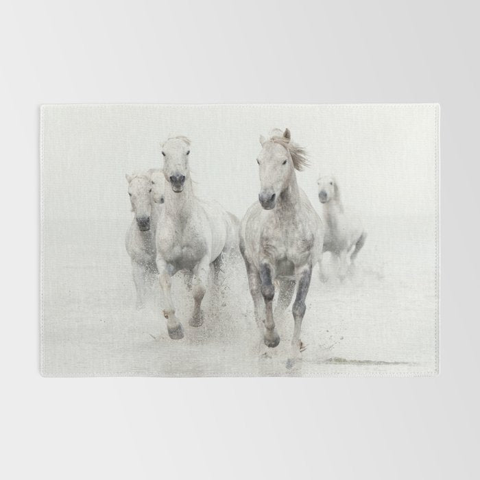 Camargue White Horses Running in Water - Nature Photography Rug Gallery Image 2