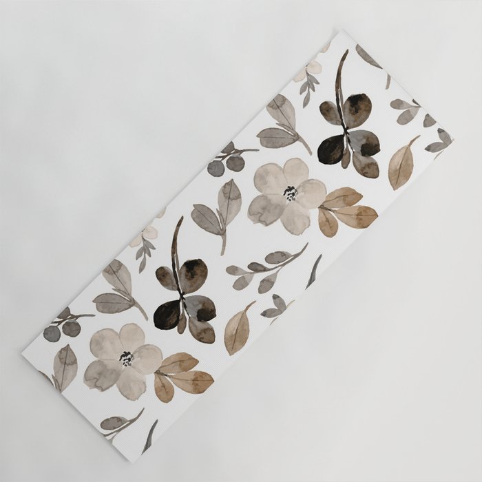 Watercolour Flowers Print, Neutral Tones, Digital Art Yoga Mat Gallery Image 1