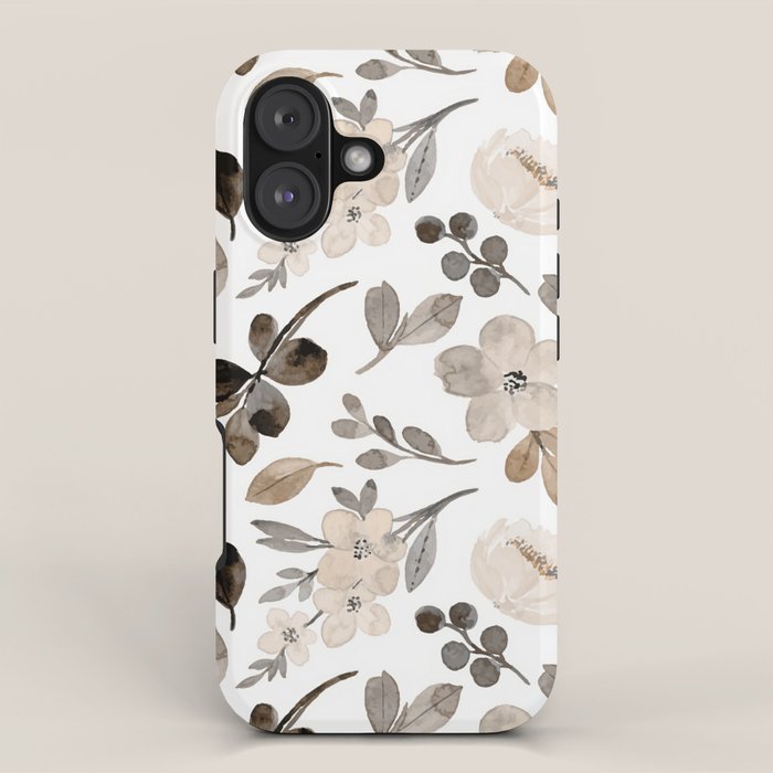 Watercolour Flowers Print, Neutral Tones, Digital Art iPhone Case Gallery Image 1