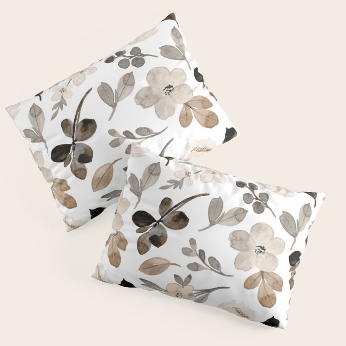 Watercolour Flowers Print, Neutral Tones, Digital Art Pillow Sham Gallery Image 3