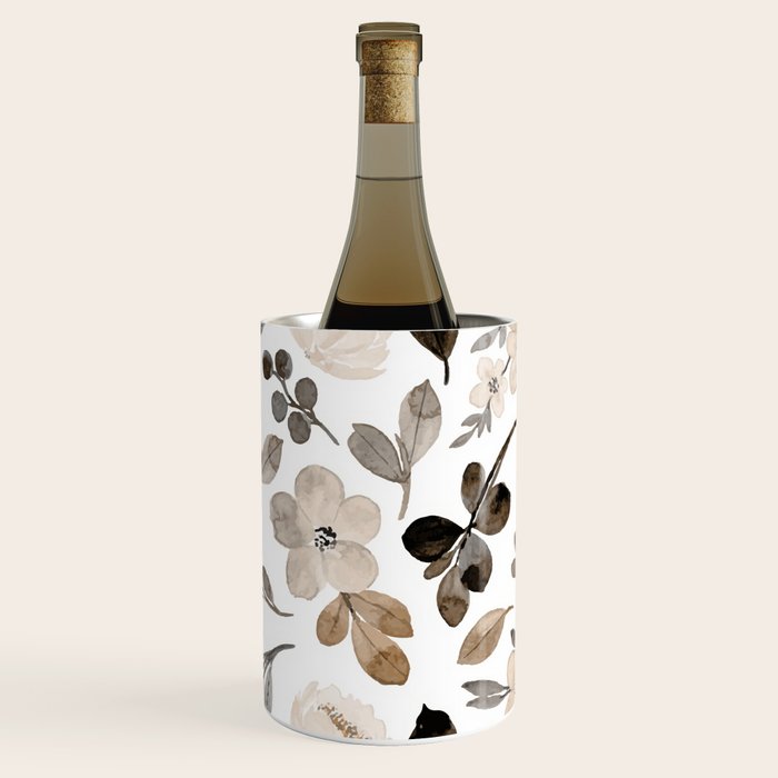 Watercolour Flowers Print, Neutral Tones, Digital Art Wine Chiller Gallery Image 2