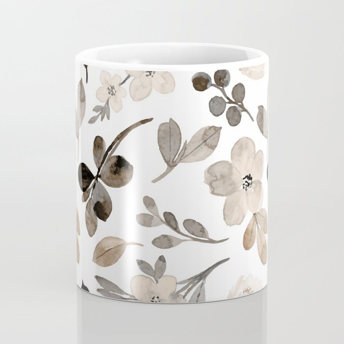 Watercolour Flowers Print, Neutral Tones, Digital Art Coffee Mug Gallery Image 4