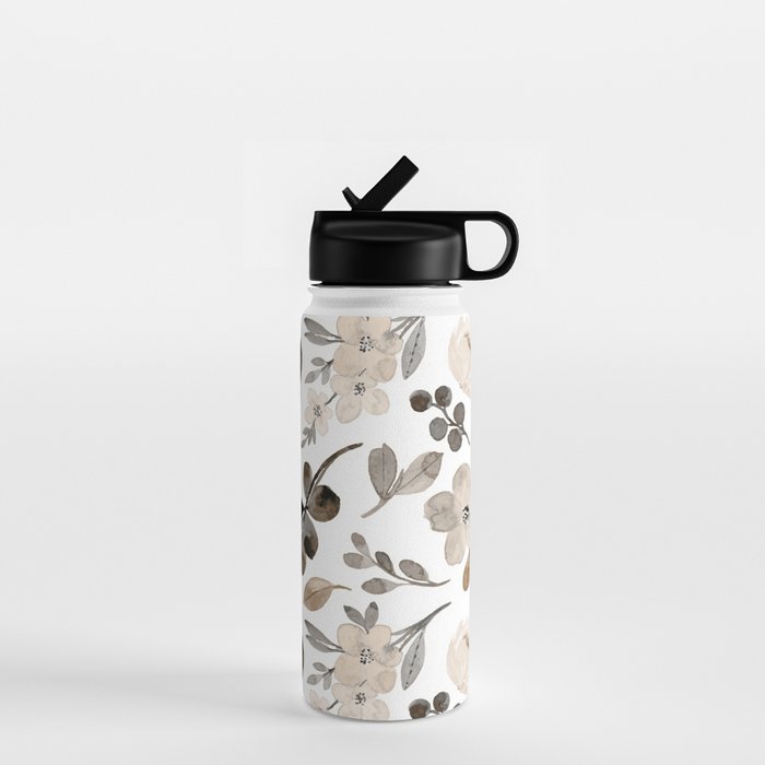 Watercolour Flowers Print, Neutral Tones, Digital Art Water Bottle Gallery Image 1