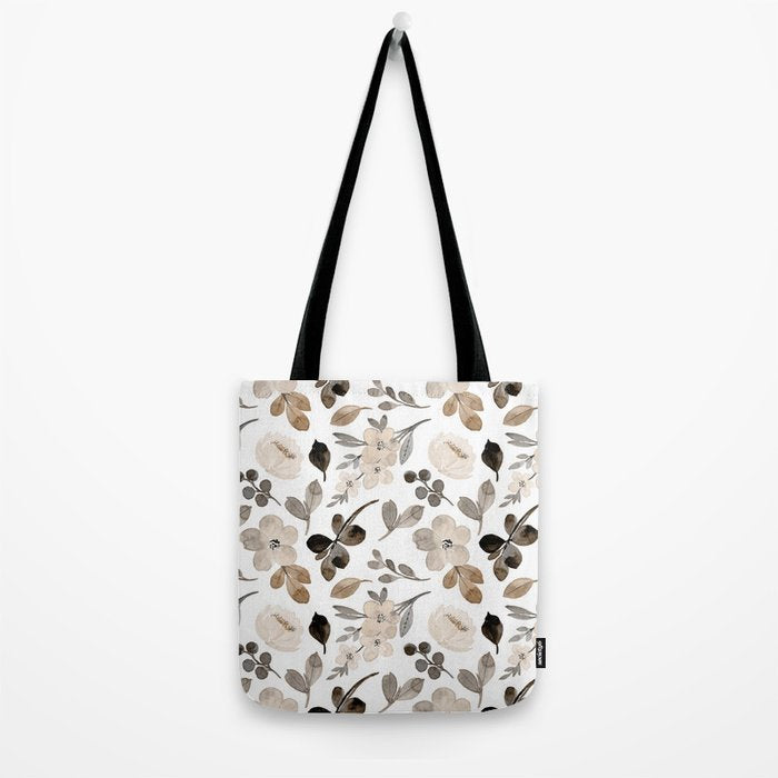 Watercolour Flowers Print, Neutral Tones, Digital Art Tote Bag Gallery Image 2