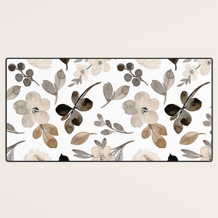 Watercolour Flowers Print, Neutral Tones, Digital Art Desk Mat Gallery Image 3