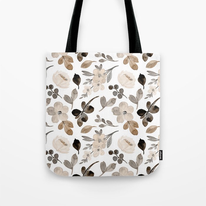 Watercolour Flowers Print, Neutral Tones, Digital Art Tote Bag Gallery Image 1