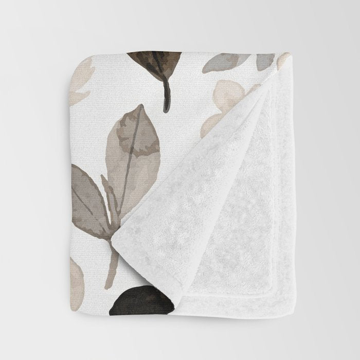 Watercolour Flowers Print, Neutral Tones, Digital Art Throw Blanket Gallery Image 3
