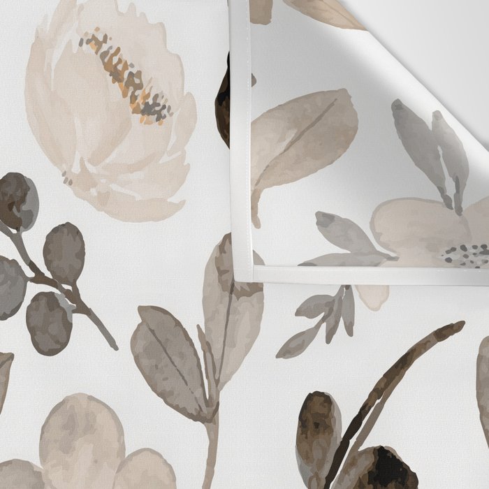 Watercolour Flowers Print, Neutral Tones, Digital Art Wall Tapestry Gallery Image 3