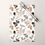 Watercolour Flowers Print, Neutral Tones, Digital Art Wrapping Paper Gallery Image 1
