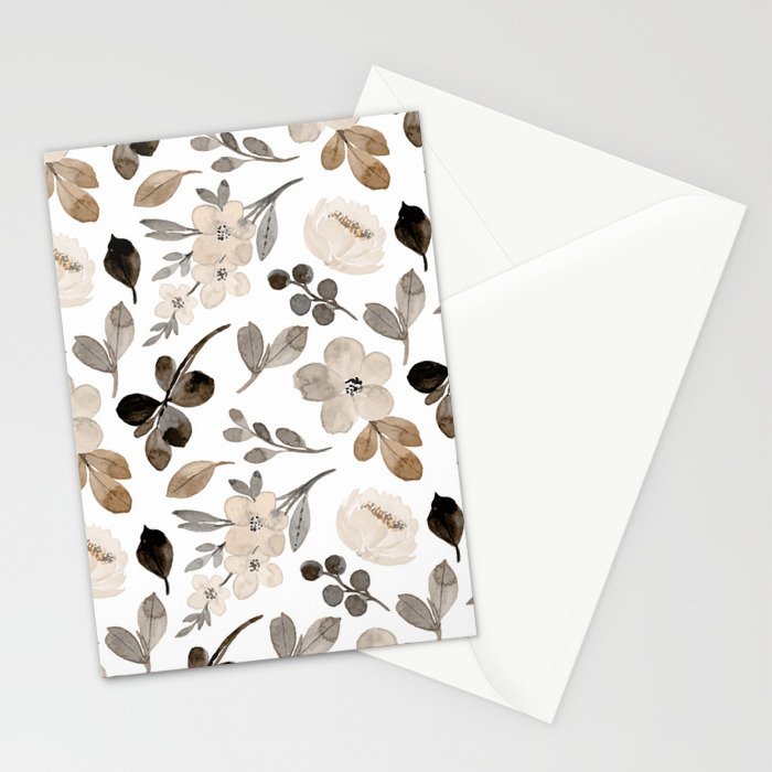 Watercolour Flowers Print, Neutral Tones, Digital Art Stationery Card Gallery Image 2