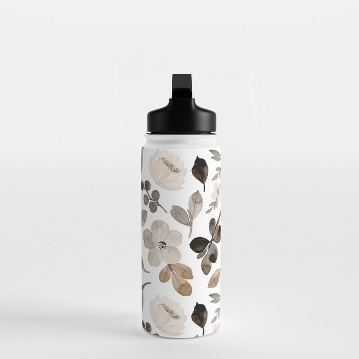 Watercolour Flowers Print, Neutral Tones, Digital Art Water Bottle Gallery Image 3