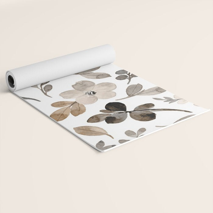 Watercolour Flowers Print, Neutral Tones, Digital Art Yoga Mat Gallery Image 2