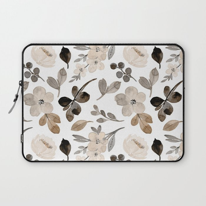 Watercolour Flowers Print, Neutral Tones, Digital Art Laptop Sleeve Gallery Image 1