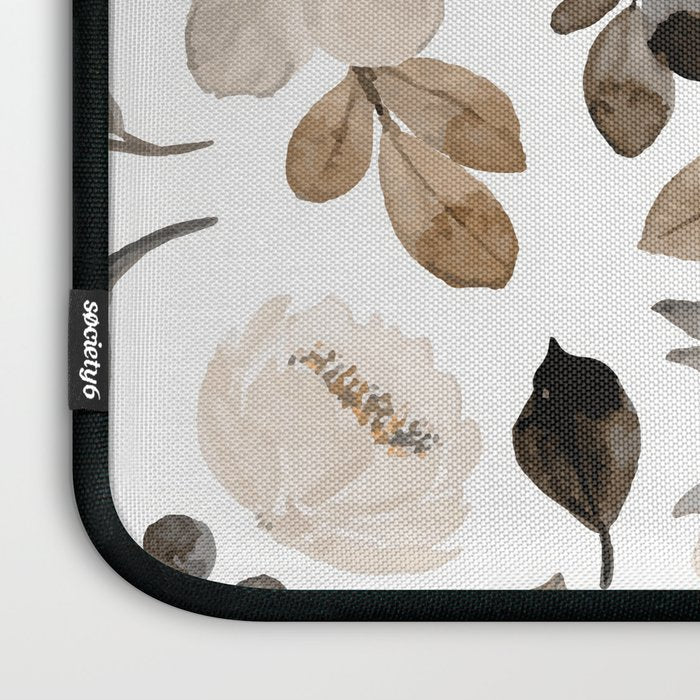 Watercolour Flowers Print, Neutral Tones, Digital Art Laptop Sleeve Gallery Image 3