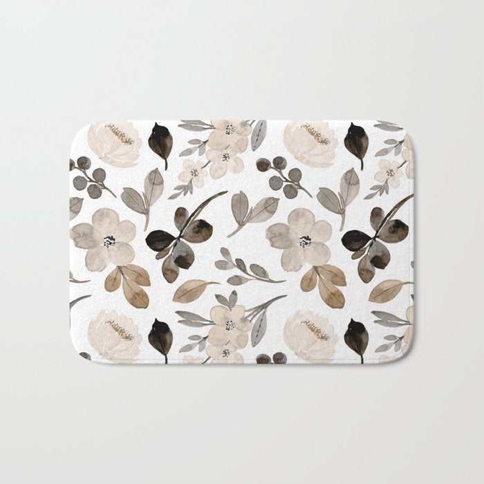 Watercolour Flowers Print, Neutral Tones, Digital Art Bath Mat Gallery Image 1