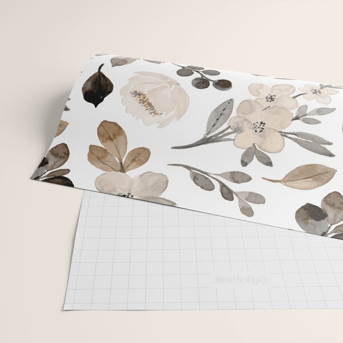 Watercolour Flowers Print, Neutral Tones, Digital Art Wrapping Paper Gallery Image 2