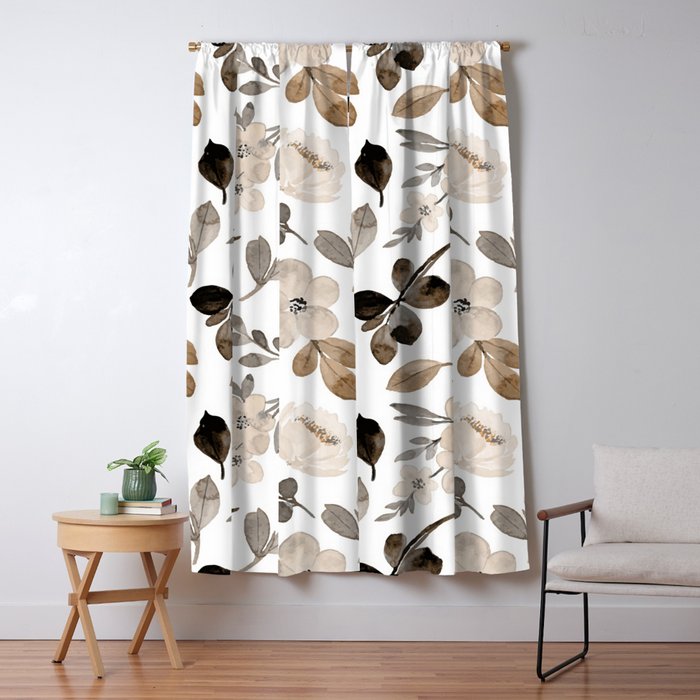 Watercolour Flowers Print, Neutral Tones, Digital Art Window Curtain Gallery Image 5