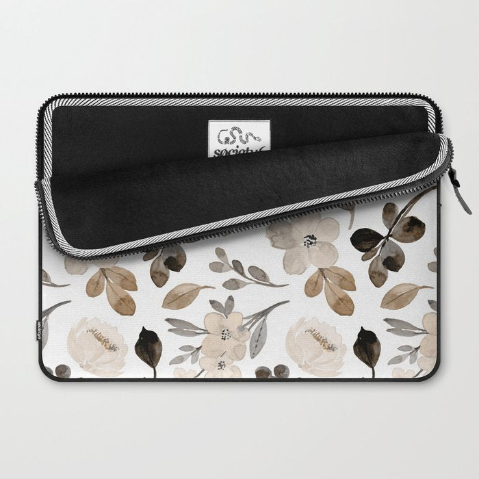 Watercolour Flowers Print, Neutral Tones, Digital Art Laptop Sleeve Gallery Image 2