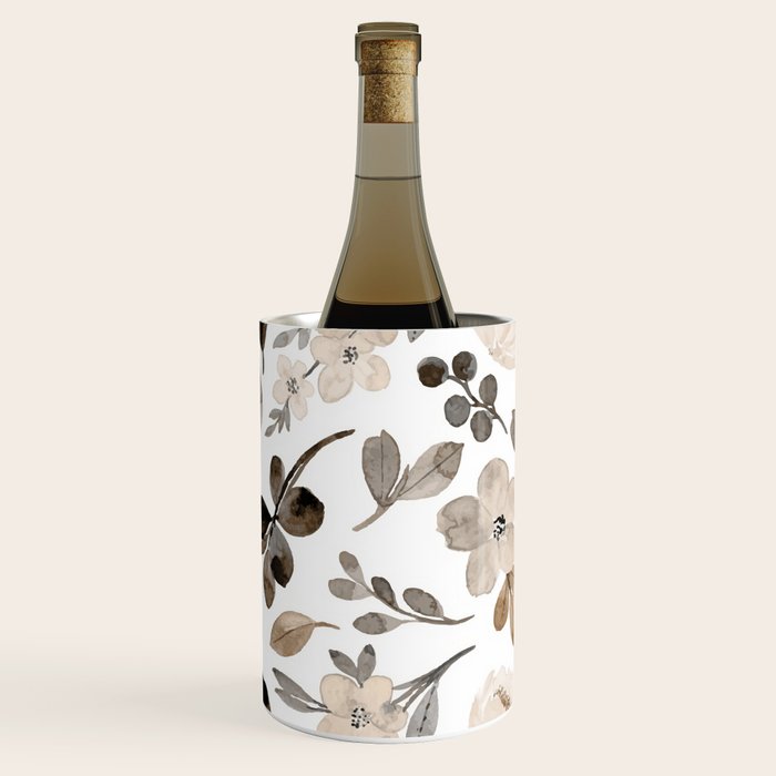 Watercolour Flowers Print, Neutral Tones, Digital Art Wine Chiller Gallery Image 1
