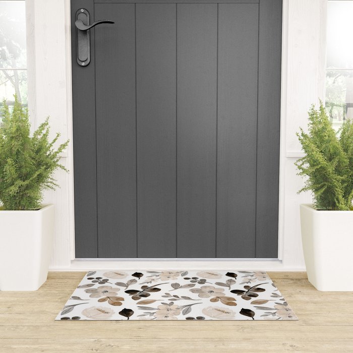 Watercolour Flowers Print, Neutral Tones, Digital Art Welcome Mat Gallery Image 3