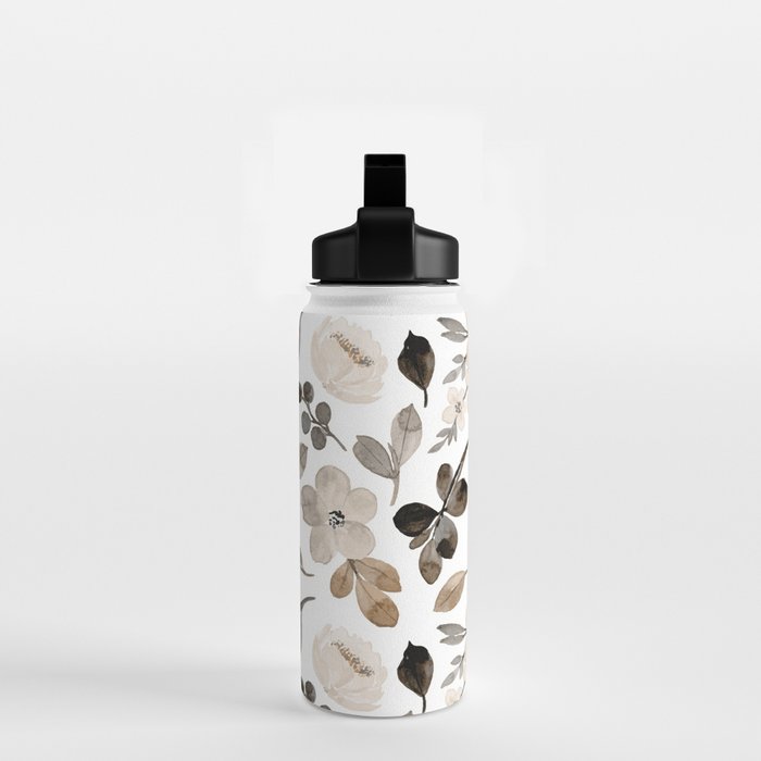 Watercolour Flowers Print, Neutral Tones, Digital Art Water Bottle Gallery Image 2