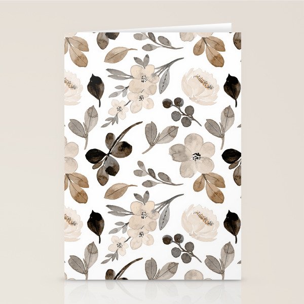 Watercolour Flowers Print, Neutral Tones, Digital Art Stationery Card Gallery Image 2