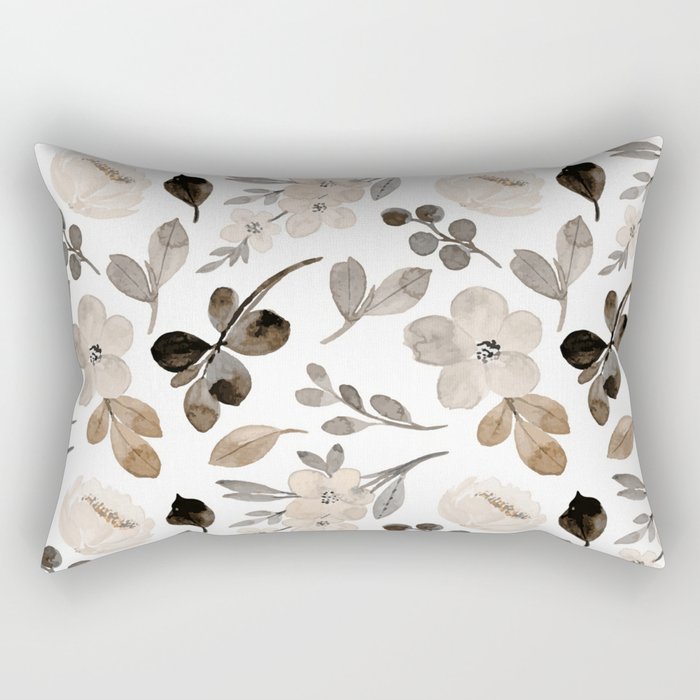 Watercolour Flowers Print, Neutral Tones, Digital Art Rectangular Pillow Gallery Image 2