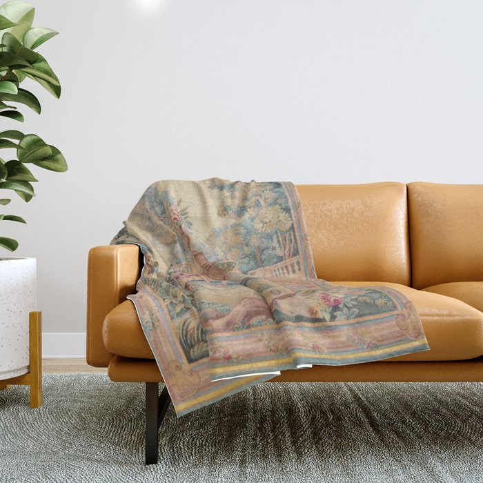 Antique 19th Century French Aubusson Tapestry Throw Blanket Gallery Image 1