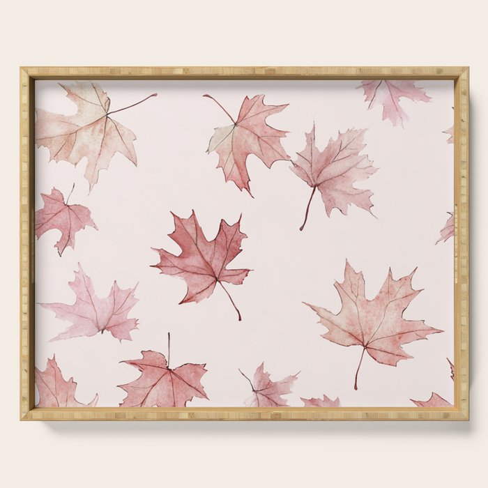Blush Pink Autumn Fall Leaves Watercolor All Over Serving Tray Gallery Image 1