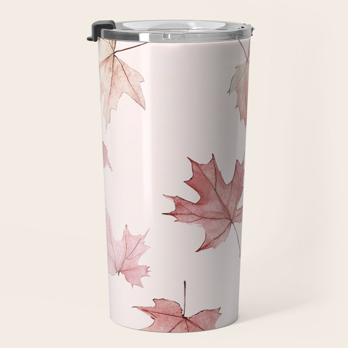 Blush Pink Autumn Fall Leaves Watercolor All Over Travel Mug Gallery Image 3