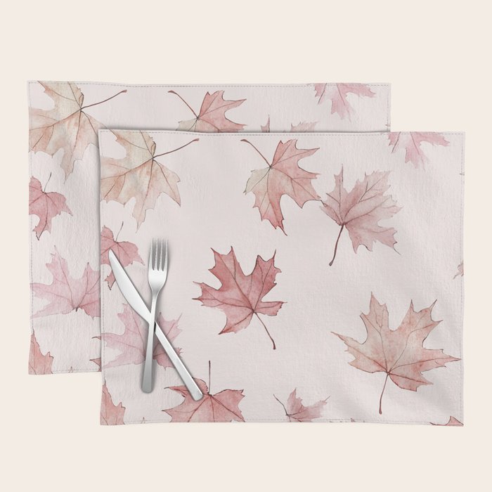 Blush Pink Autumn Fall Leaves Watercolor All Over Placemat Gallery Image 1