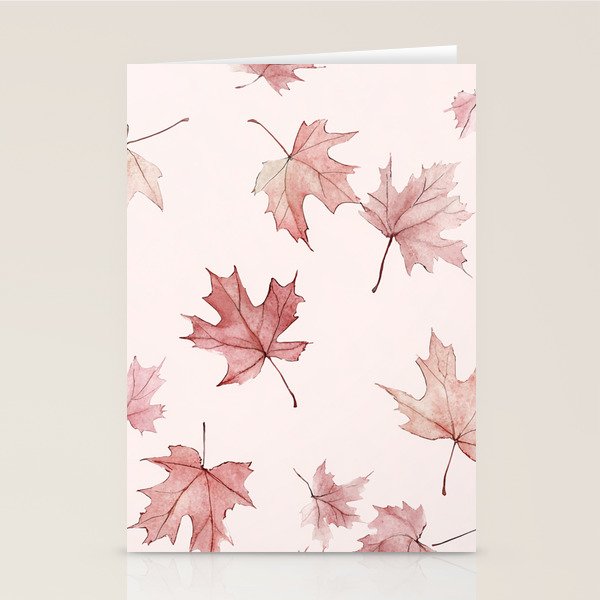 Blush Pink Autumn Fall Leaves Watercolor All Over Stationery Card Gallery Image 2