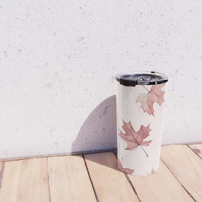 Blush Pink Autumn Fall Leaves Watercolor All Over Travel Mug Gallery Image 4