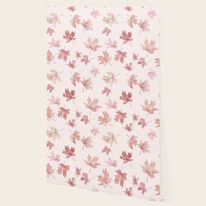 Blush Pink Autumn Fall Leaves Watercolor All Over Wallpaper Gallery Image 2