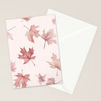 Blush Pink Autumn Fall Leaves Watercolor All Over Stationery Card Gallery Image 2