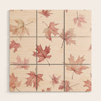 Blush Pink Autumn Fall Leaves Watercolor All Over Wood Wall Art Gallery Image 1