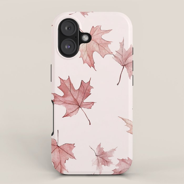 Blush Pink Autumn Fall Leaves Watercolor All Over iPhone Case